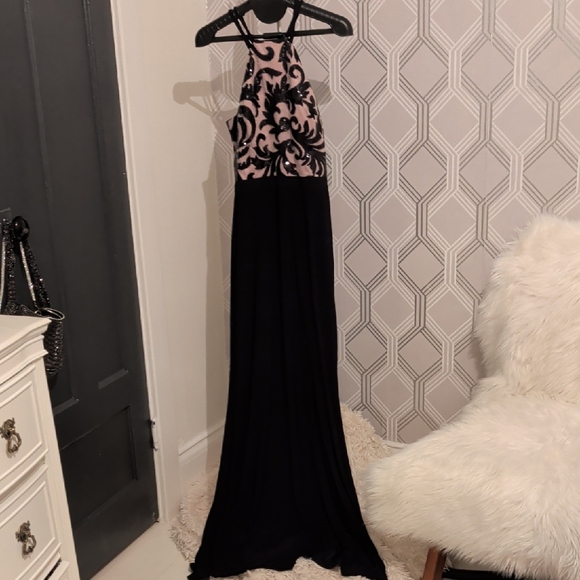 Dresses & Skirts - Elegant Black and blush Halter Evening Gown